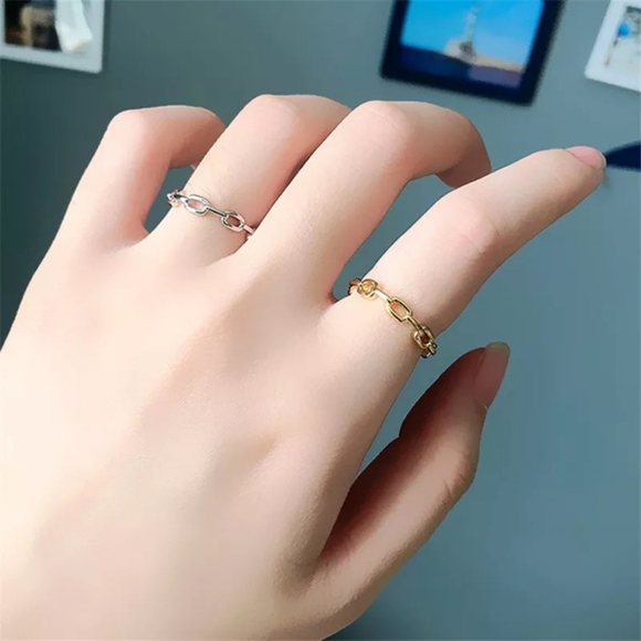 Unisex Cuban Chain 14k Yellow Gold-Plated Ring‎ Adjustable Band Size Small - Picture 7 of 16